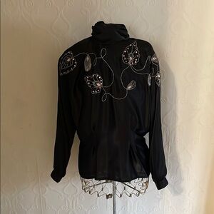 Vintage Black Embroidered Blouse
